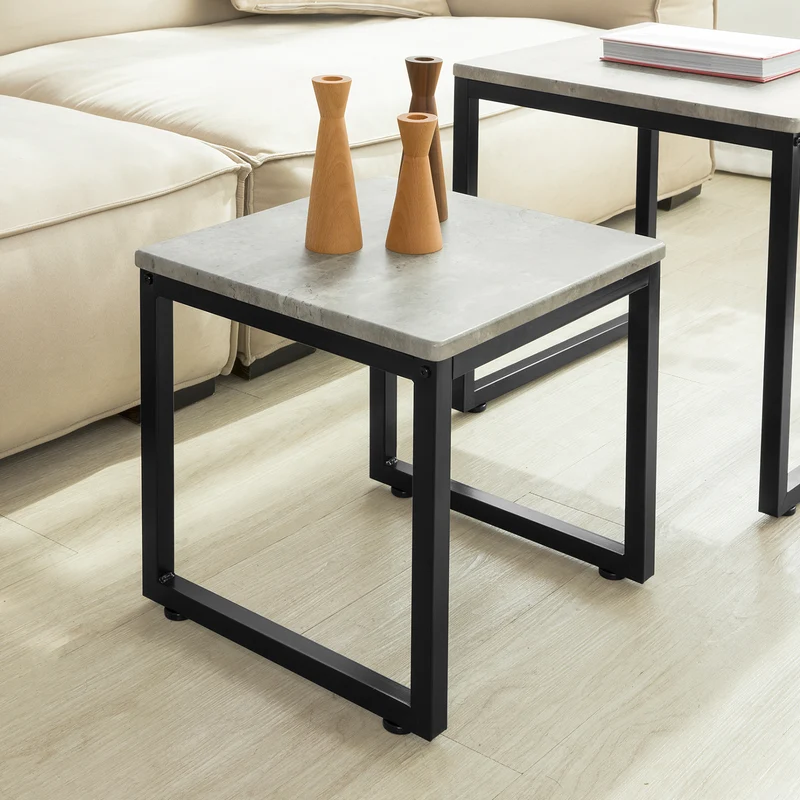 SoBuy FBT42-HG Set de 2 Mesas Auxiliares Gris
