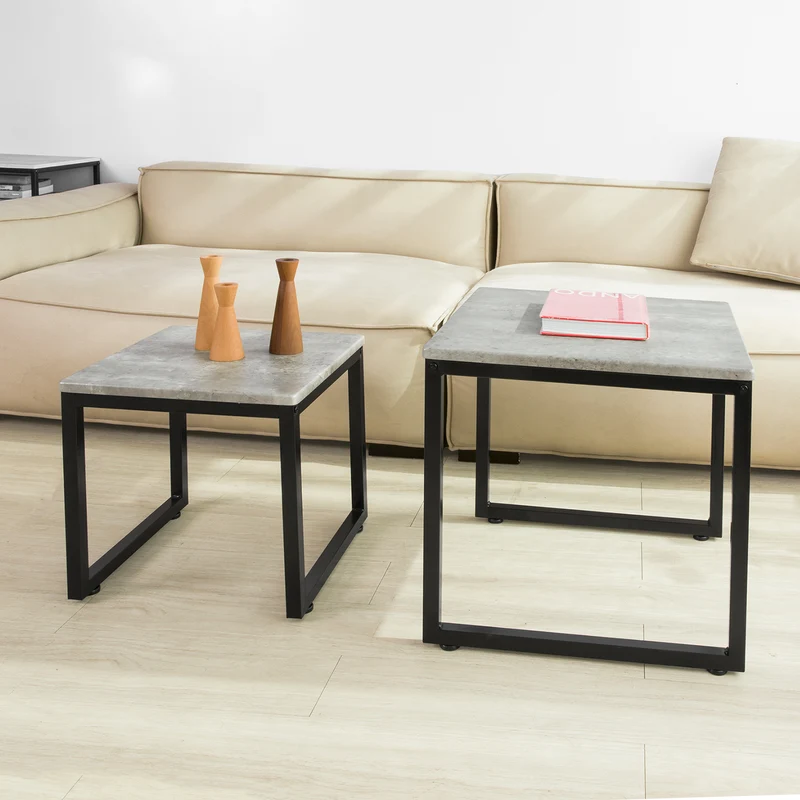 SoBuy FBT42-HG Set de 2 Mesas Auxiliares Gris