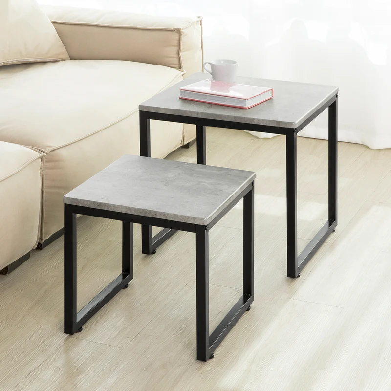 SoBuy FBT42-HG Set de 2 Mesas Auxiliares Gris
