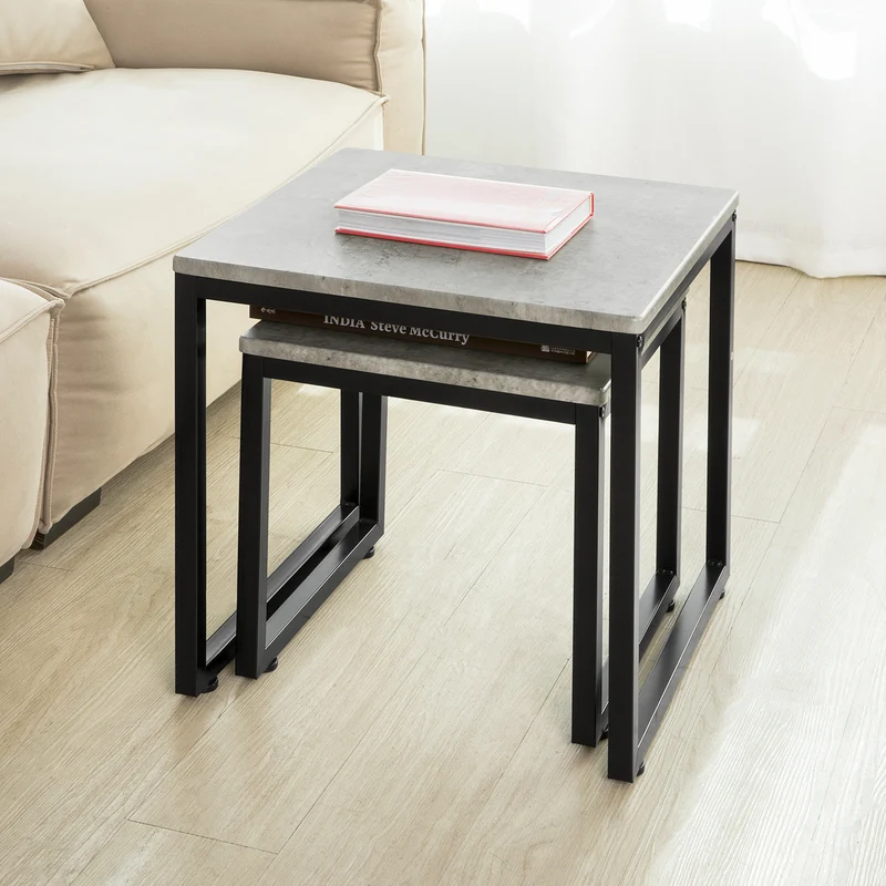 SoBuy FBT42-HG Set de 2 Mesas Auxiliares Gris