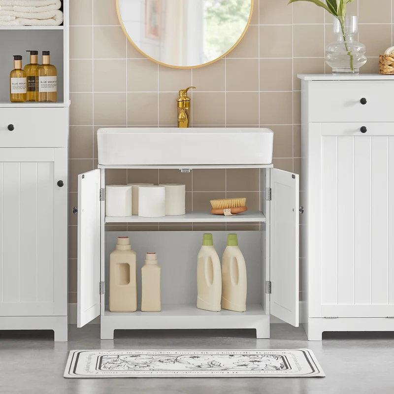 SoBuy BZR18-W Armario Lavabo con 2 Estantes Blanco