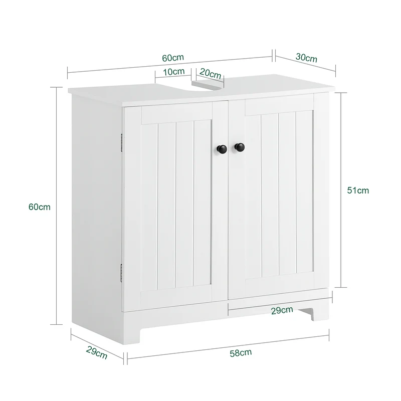 SoBuy BZR18-W Armario Lavabo con 2 Estantes Blanco