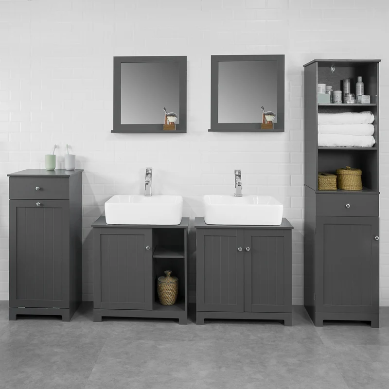 SoBuy BZR18-DG Armario Lavabo con 2 Estantes Gris
