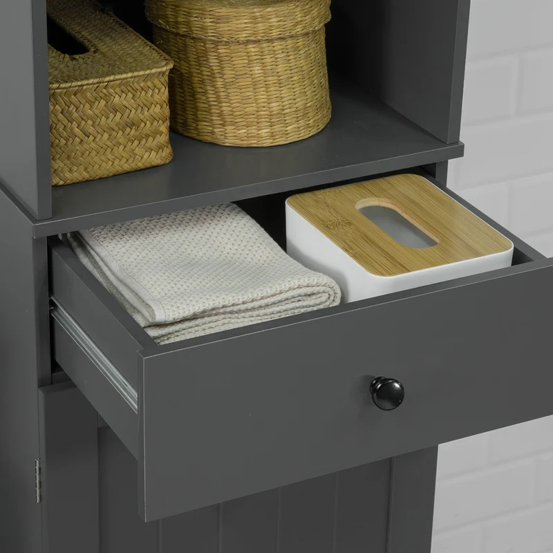 SoBuy BZR17-DG Mueble Columna de Baño con 1 Puerta y 3 Estantes y 1 cajón Gris