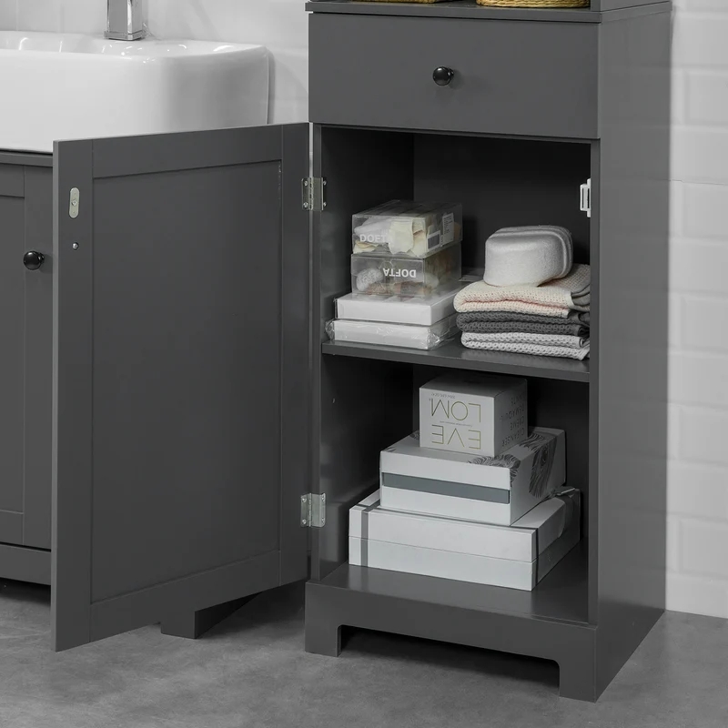 SoBuy BZR17-DG Mueble Columna de Baño con 1 Puerta y 3 Estantes y 1 cajón Gris