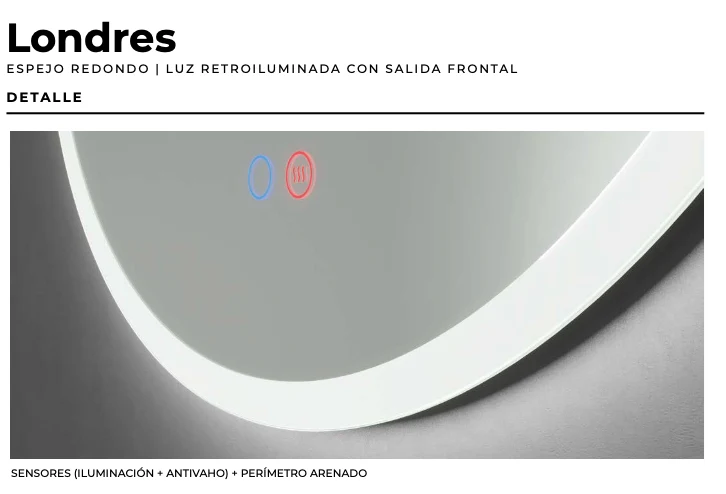 Espejo Baño Redondo LED Luz Frontal Londres - Ledimex | Antivaho 6.500K