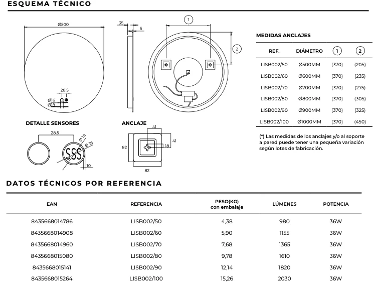 Espejo Baño Redondo LED Retroiluminado Lisboa - Ledimex | Antivaho 6.500K