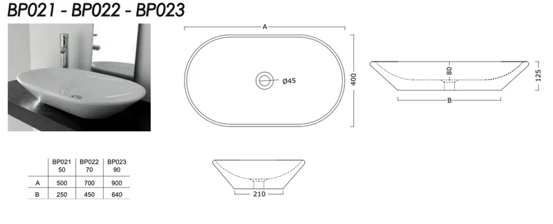 Lavabo Sobreencimera Ovalado Cerámica 3 Tamaños 50/70/90cm - Balneo Toscia