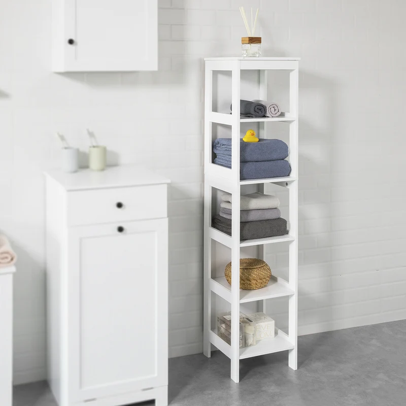 SoBuy BZR14-W Estanterías de Baño con 5 Estantes Blanco