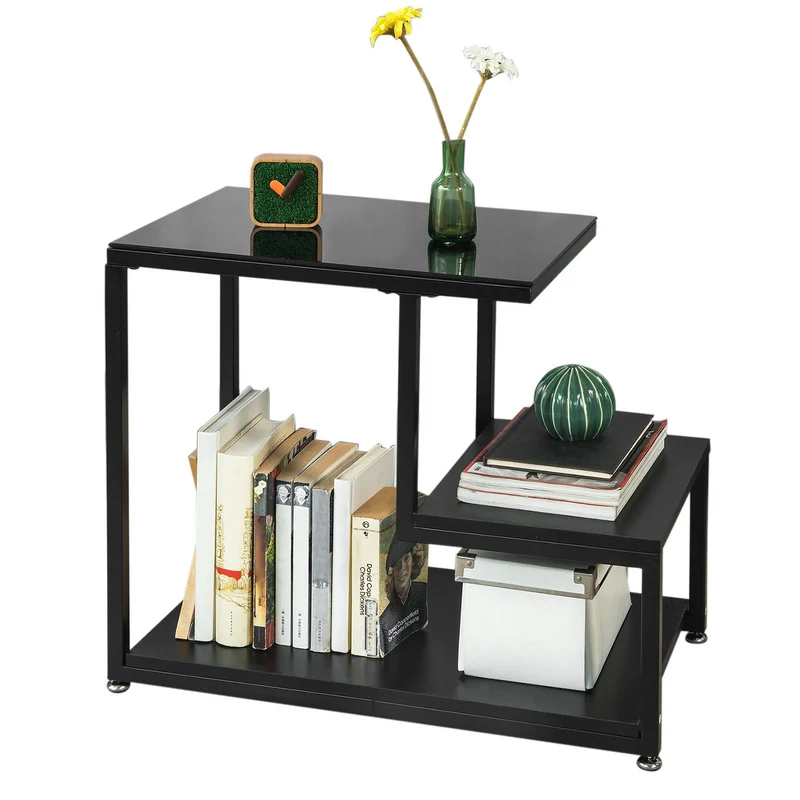 SoBuy FBT65-SCH Mesa Auxiliar con 3 estantes Negro