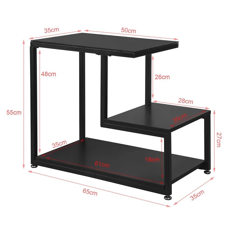SoBuy FBT65-SCH Mesa Auxiliar con 3 estantes Negro