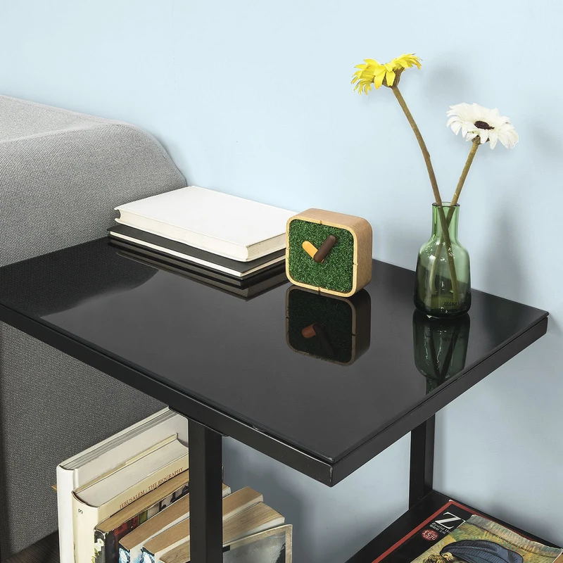 SoBuy FBT65-SCH Mesa Auxiliar con 3 estantes Negro