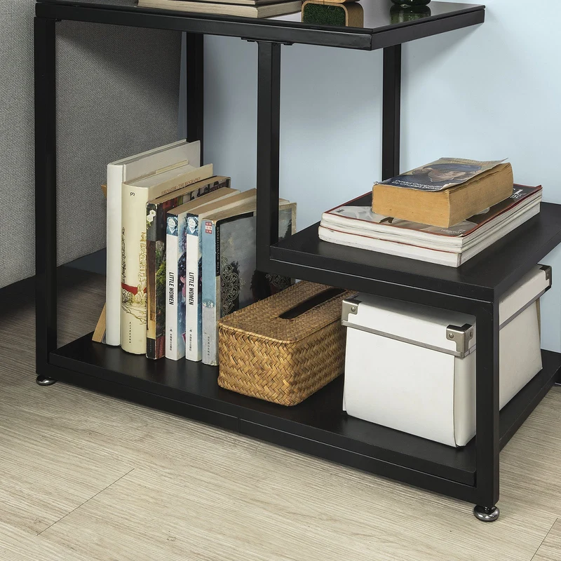 SoBuy FBT65-SCH Mesa Auxiliar con 3 estantes Negro