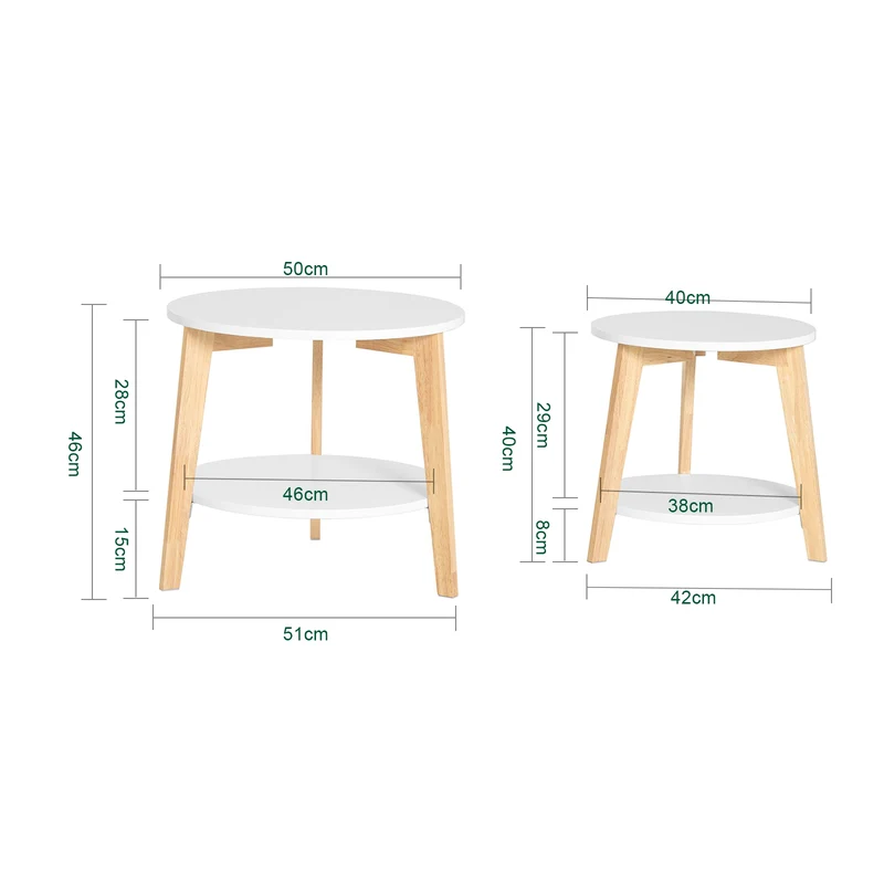 SoBuy FBT75-W Set 2 Mesitas de café Mesa auxiliar Mesa de centro Blanco