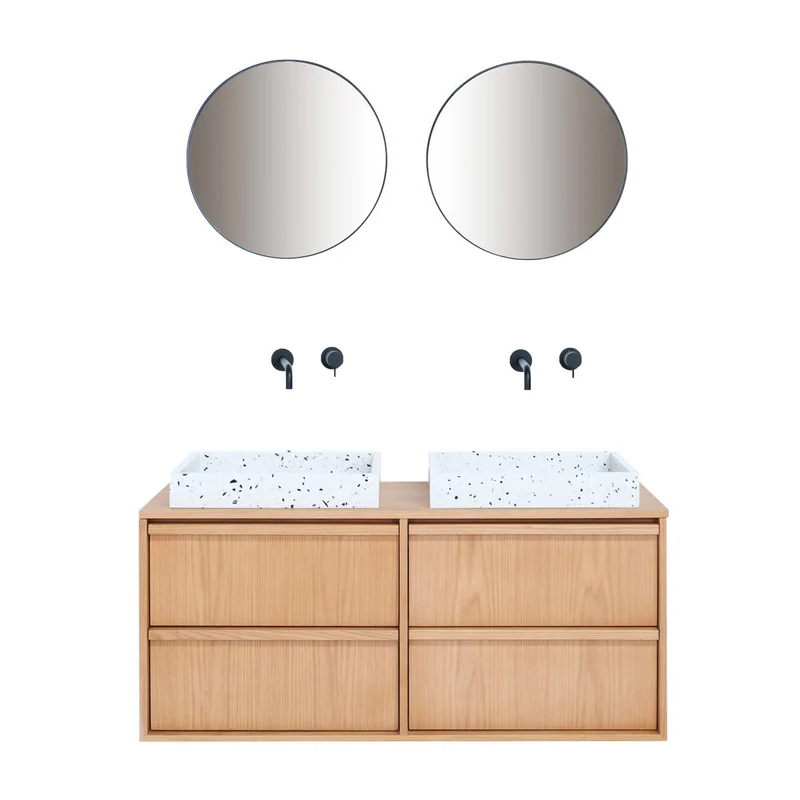 Mueble de baño escandinavo Roble Fien - Terrazo blanco - placa superior de madera - 120 cm