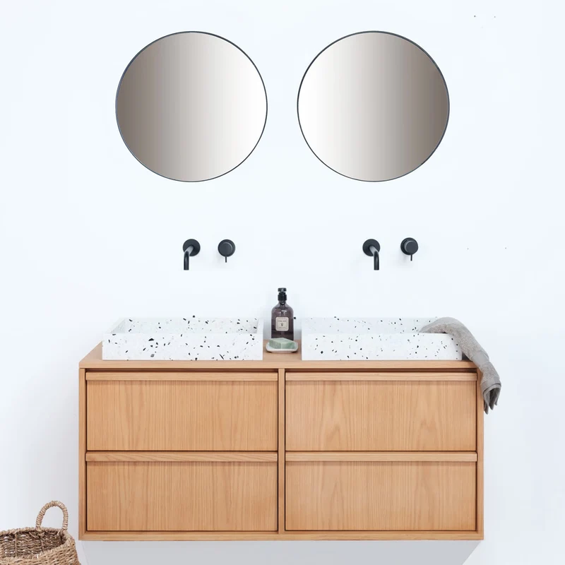 Mueble de baño escandinavo Roble Fien - Terrazo blanco - placa superior de madera - 120 cm
