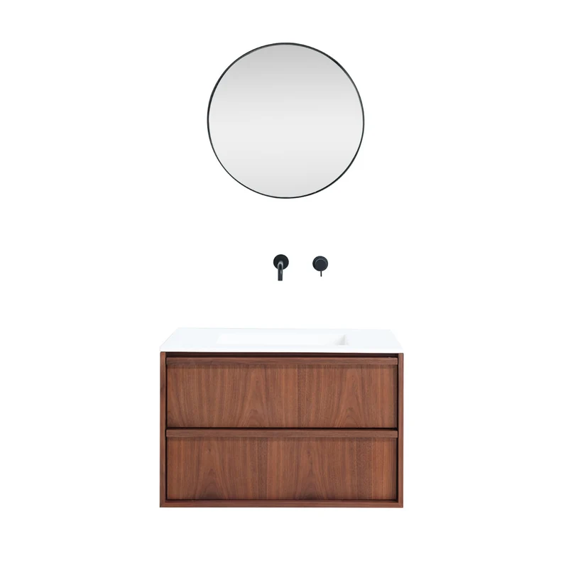 Conjunto de baño nogal Fien - 80 cm - Lavabo de solid Surface