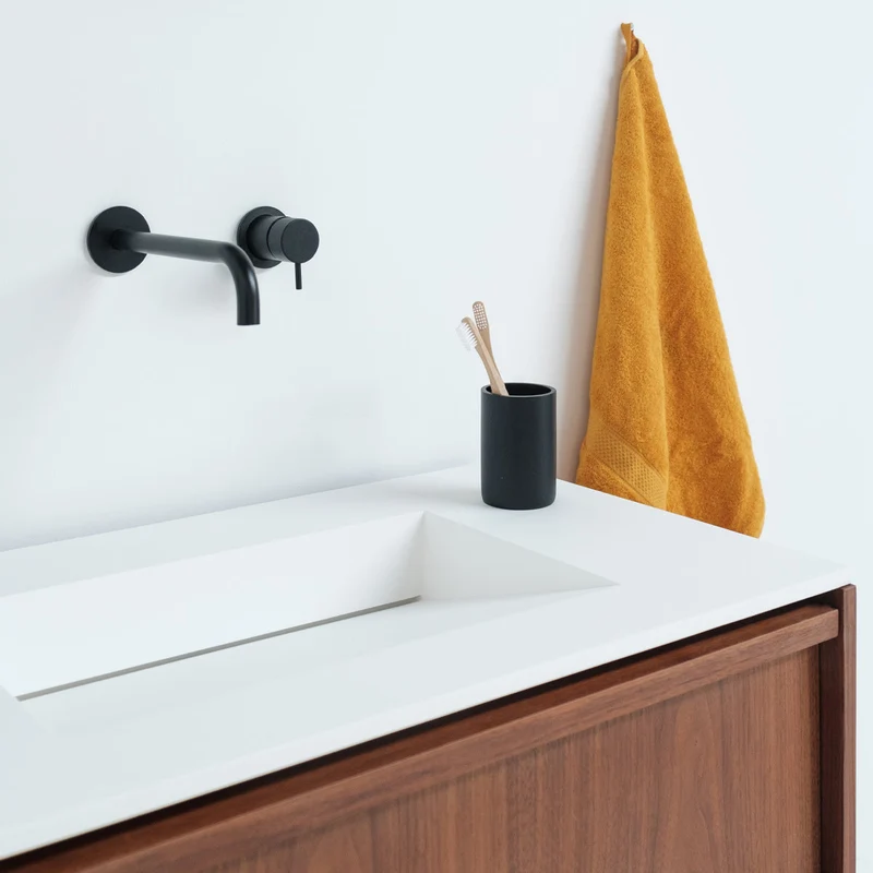 Conjunto de baño nogal Fien - 80 cm - Lavabo de solid Surface