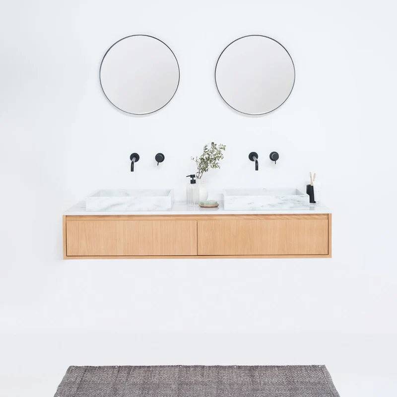 Conjunto de baño Ann short Roble - 150 cm - Mármol blanco