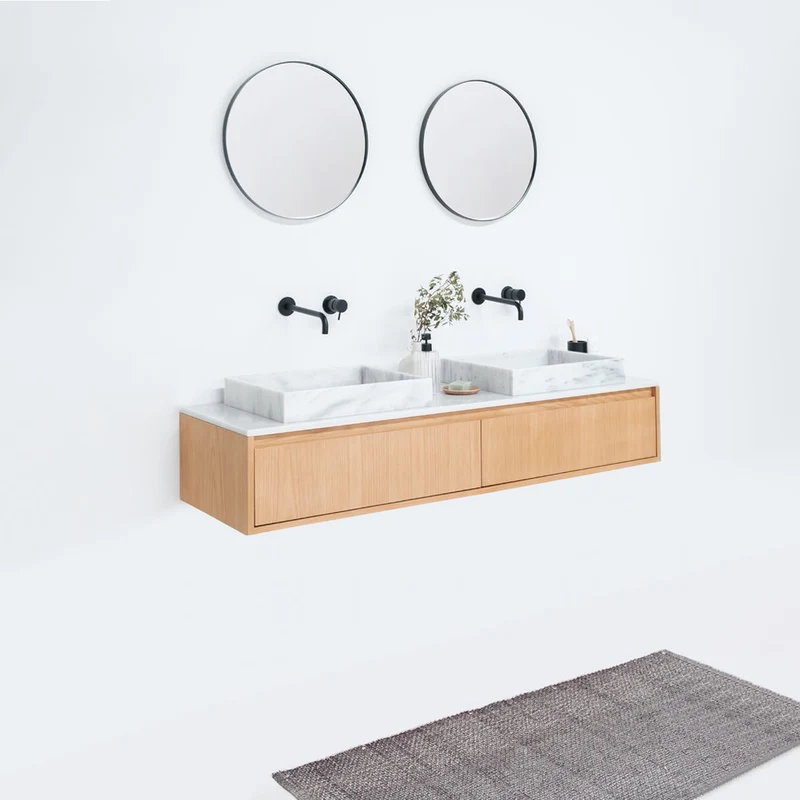 Conjunto de baño Ann short Roble - 150 cm - Mármol blanco