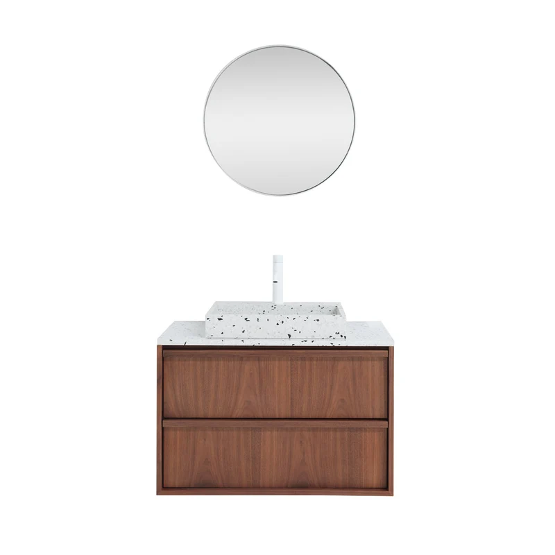 Mueble de baño vintage nogal - Fien - Terrazo blanco - 80 cm