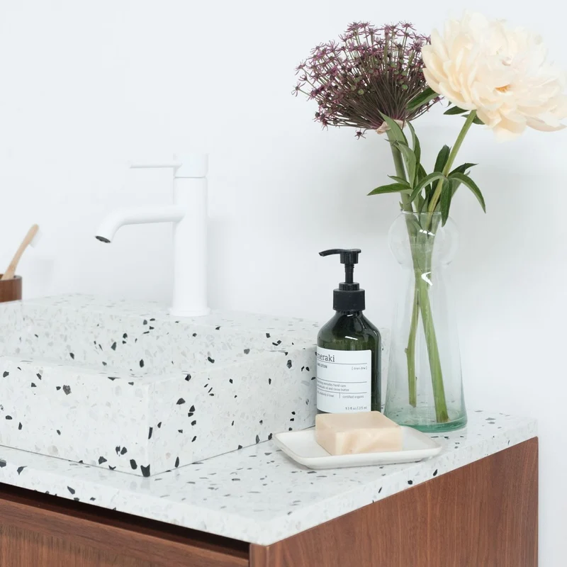 Mueble de baño vintage nogal - Fien - Terrazo blanco - 80 cm