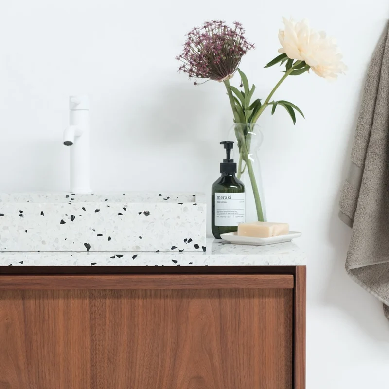 Mueble de baño vintage nogal - Fien - Terrazo blanco - 80 cm