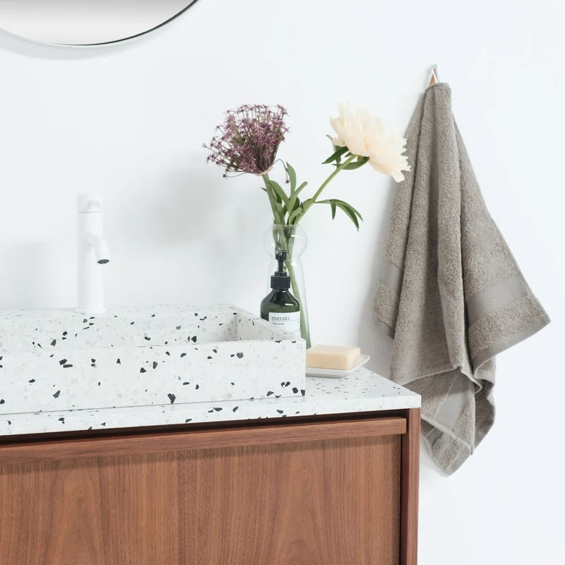 Mueble de baño vintage nogal - Fien - Terrazo blanco - 80 cm