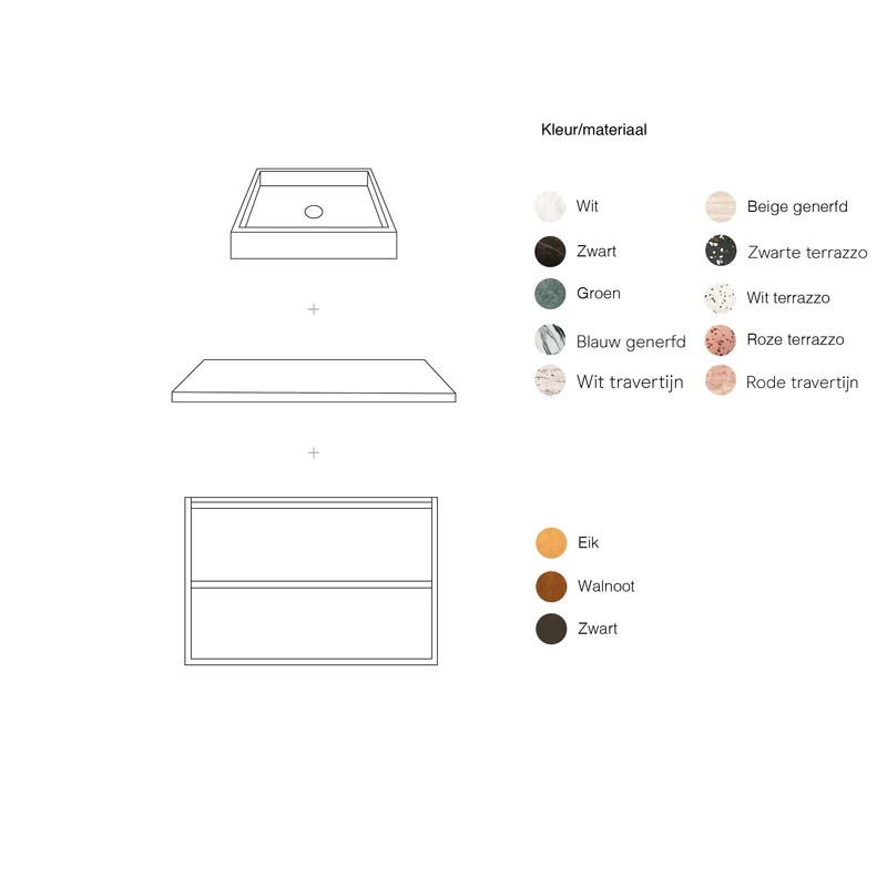 Mueble de baño vintage nogal - Fien - Terrazo blanco - 80 cm