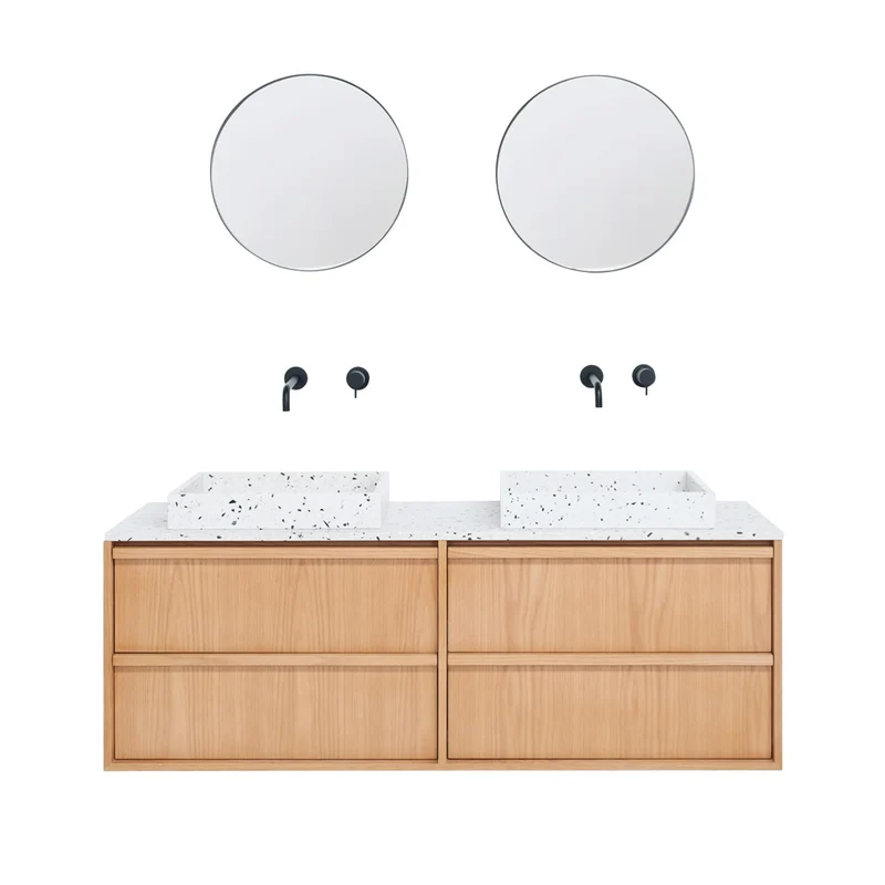 Mueble de baño Fien Roble - Lavabo y plato de terrazo - 150 cm