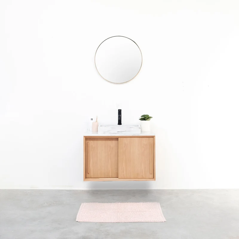 Mobiliario de baño - Mármol Blanco - Lavabo George - Roble (80 cm) - Nestor