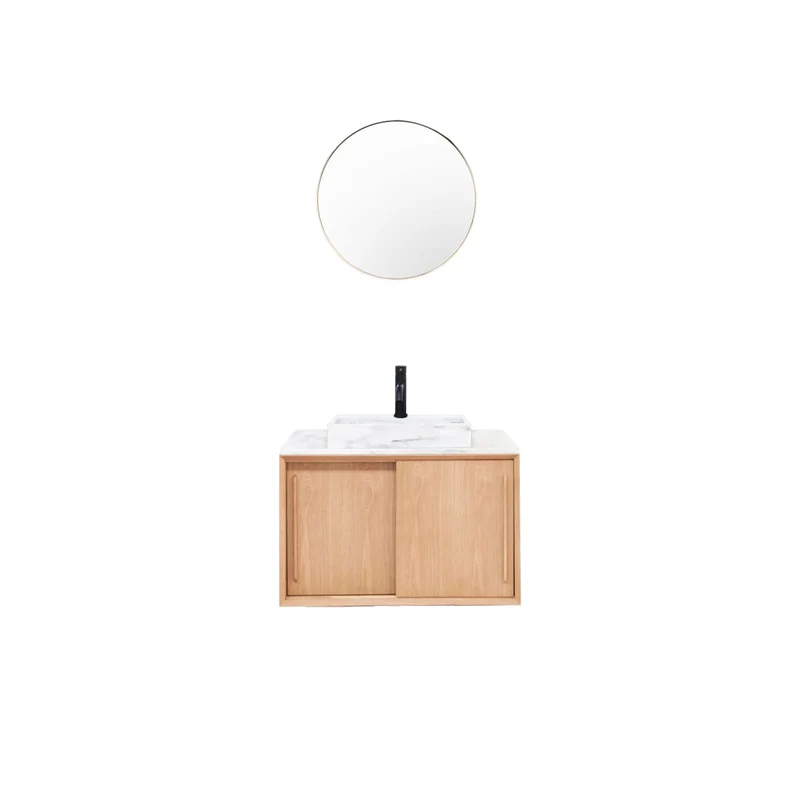 Mobiliario de baño - Mármol Blanco - Lavabo George - Roble (80 cm) - Nestor
