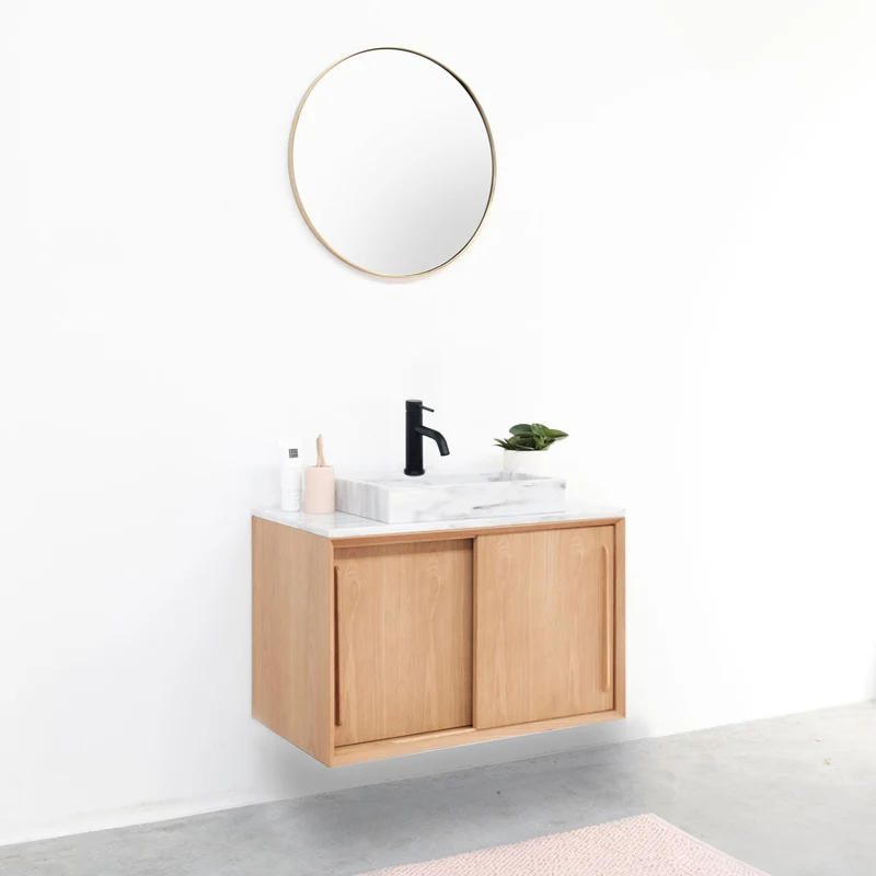 Mobiliario de baño - Mármol Blanco - Lavabo George - Roble (80 cm) - Nestor