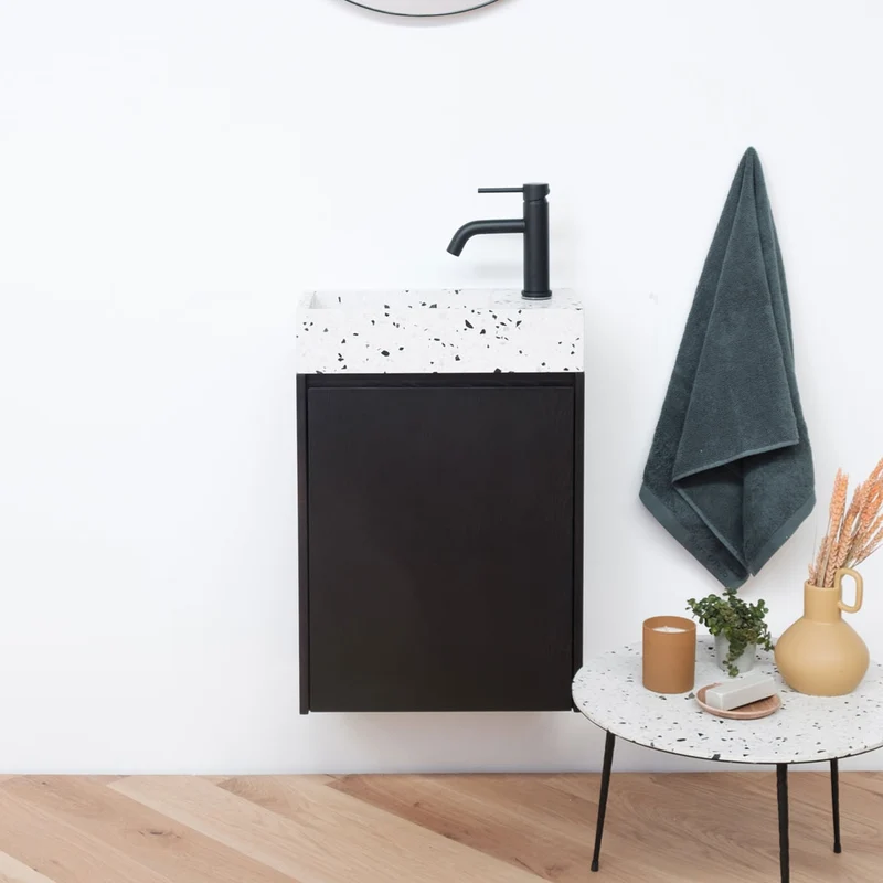 Mueble de baño Krabi Negro - Terrazo Blanco