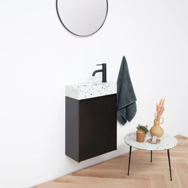 Mueble de baño Krabi Negro - Terrazo Blanco