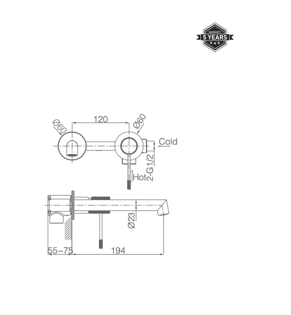 Grifería Lavabo Empotrada Line Gris Mate Champagne - Imex