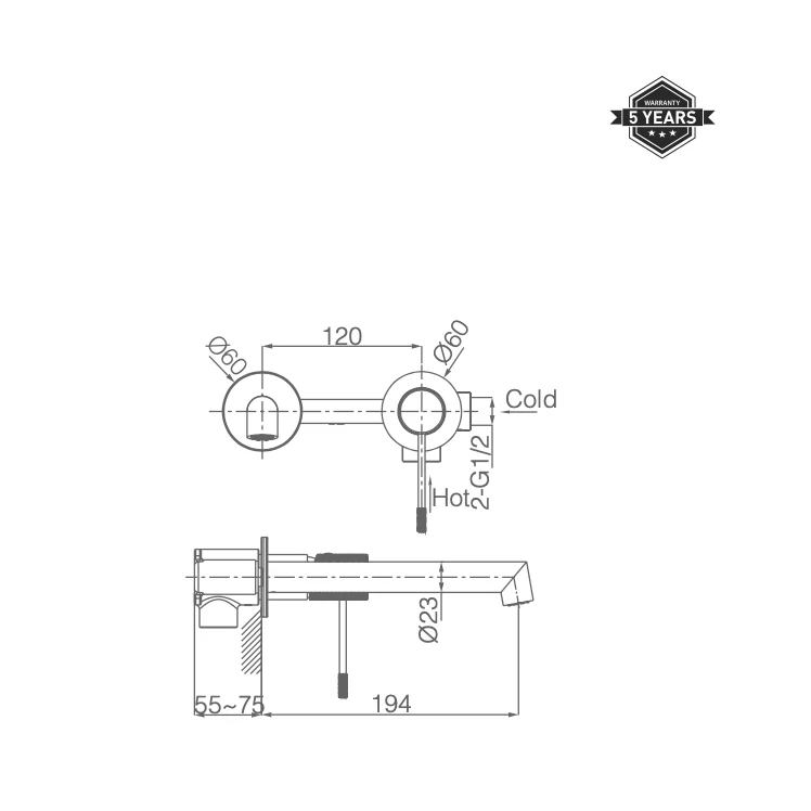 Grifería Lavabo Empotrada Line Negro Mate - Imex