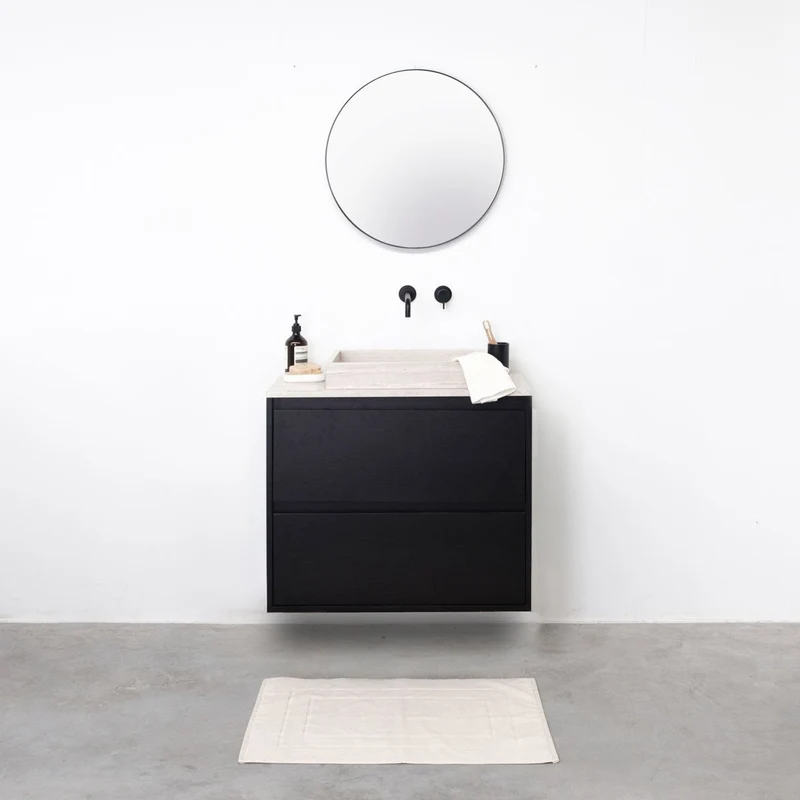Mueble de Lavabo Negro - Lavabo George - Roble Negro - Chapa de Mármol - (80 cm) - ANN