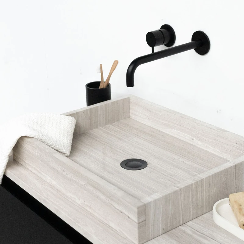 Mueble de Lavabo Negro - Lavabo George - Roble Negro - Chapa de Mármol - (80 cm) - ANN