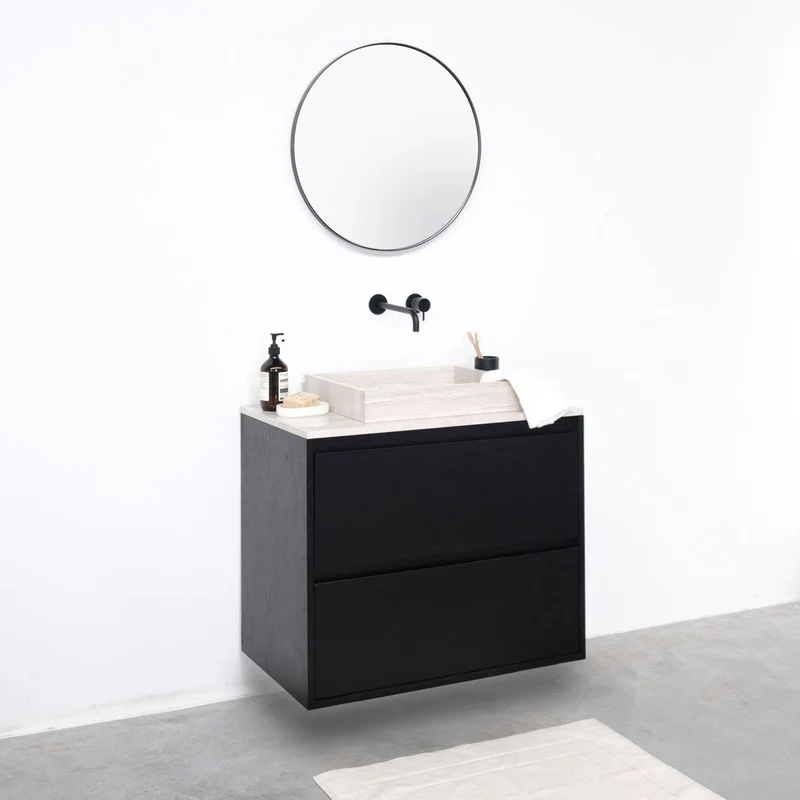 Mueble de Lavabo Negro - Lavabo George - Roble Negro - Chapa de Mármol - (80 cm) - ANN