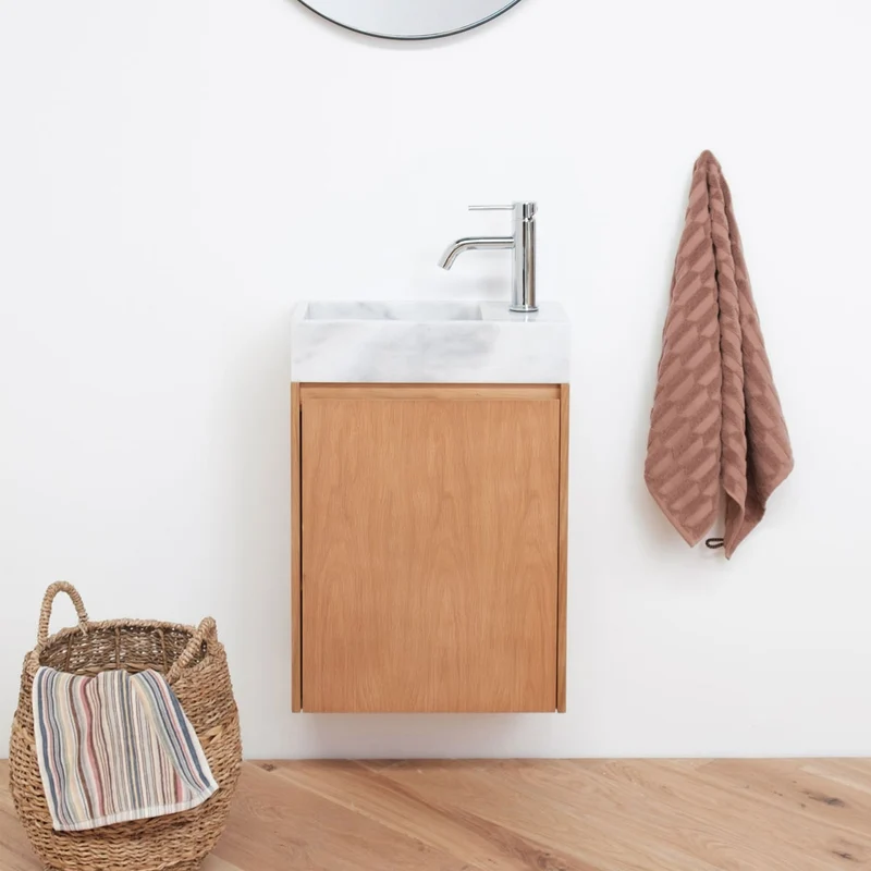 Lavamanos con mueble Krabi - Roble - Mármol blanco