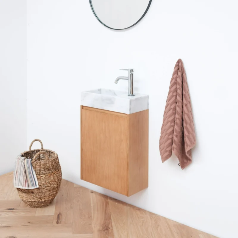 Lavamanos con mueble Krabi - Roble - Mármol blanco