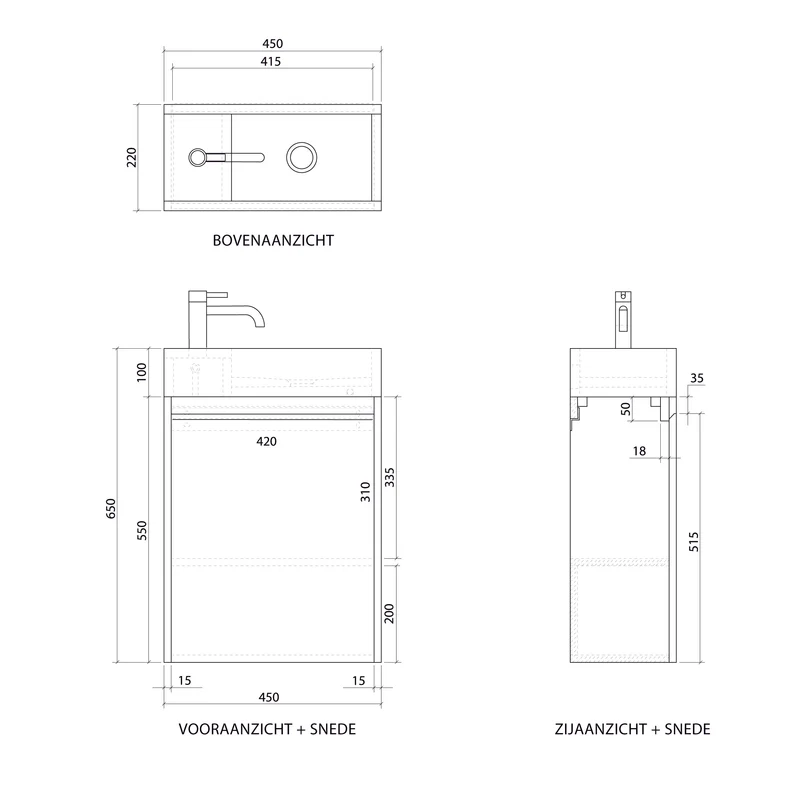 Lavamanos con mueble Krabi - Roble - Mármol blanco