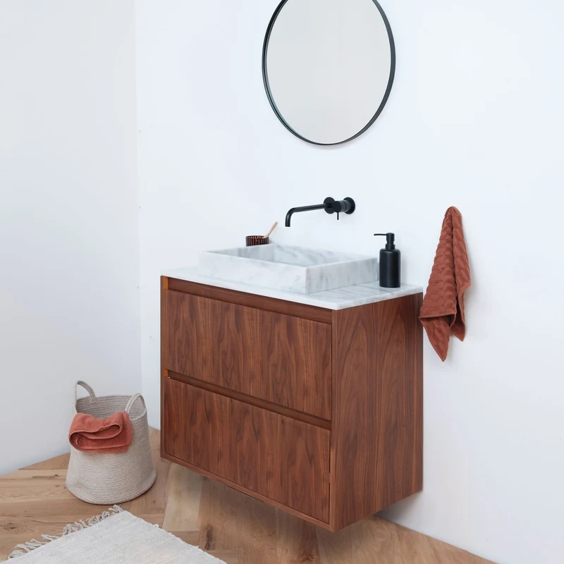 Mueble de baño White Marble Ann - Mueble nogal - 80cm