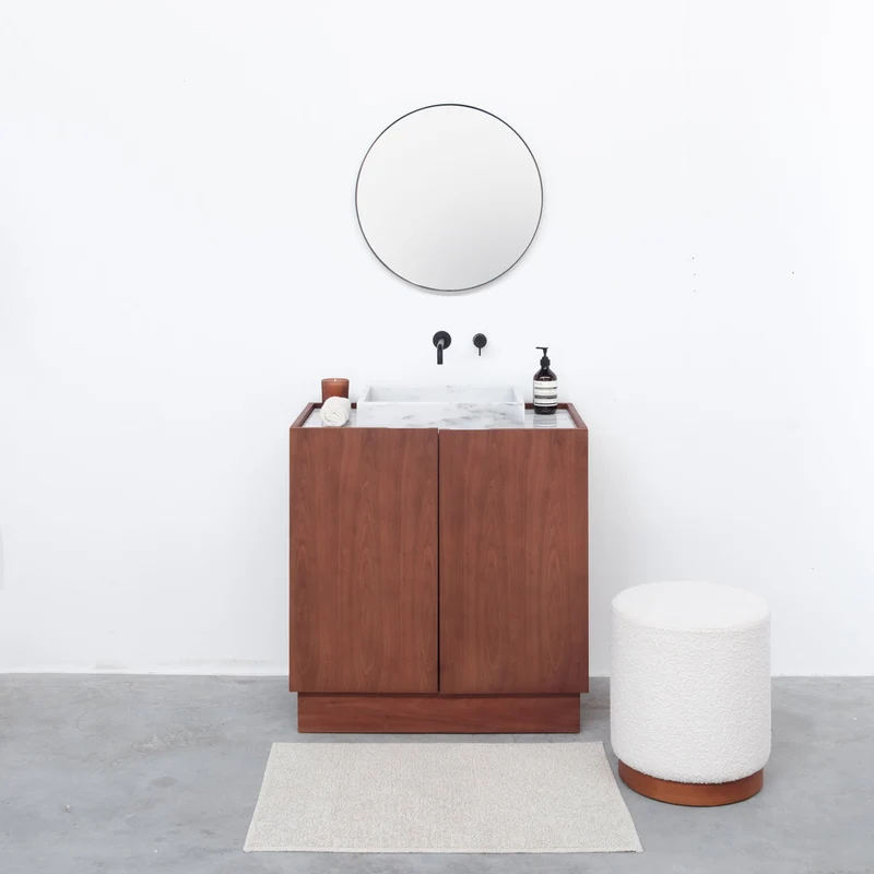 Mueble de baño - Lavabo Mármol Blanco - George I - Nogal - (84 cm) - FELIX
