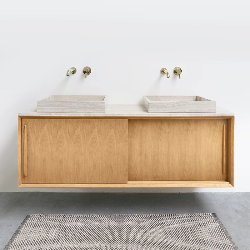Mobiliario de baño - Mármol Beige - Lavabo Chapa George - Roble (150 cm) - Nestor