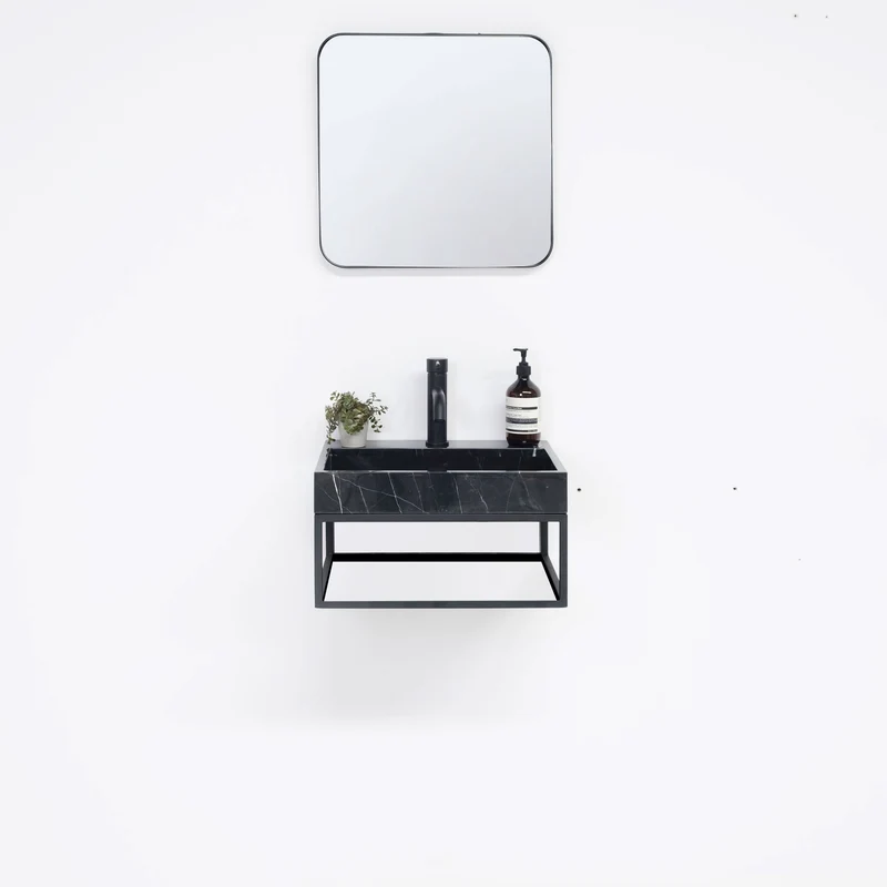 Mueble de baño Lucerna - George - Con orificio para grifería - Mármol negro - Metal negro