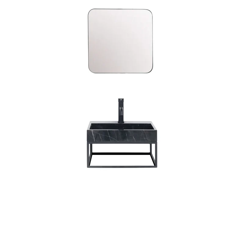 Mueble de baño Lucerna - George - Con orificio para grifería - Mármol negro - Metal negro