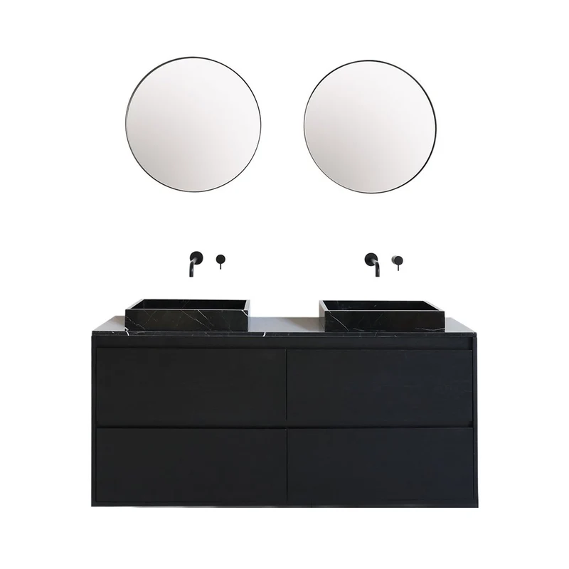 Mobiliario de baño - Lavabo Mármol Negro - George - Roble Negro - (150 cm) - ANN