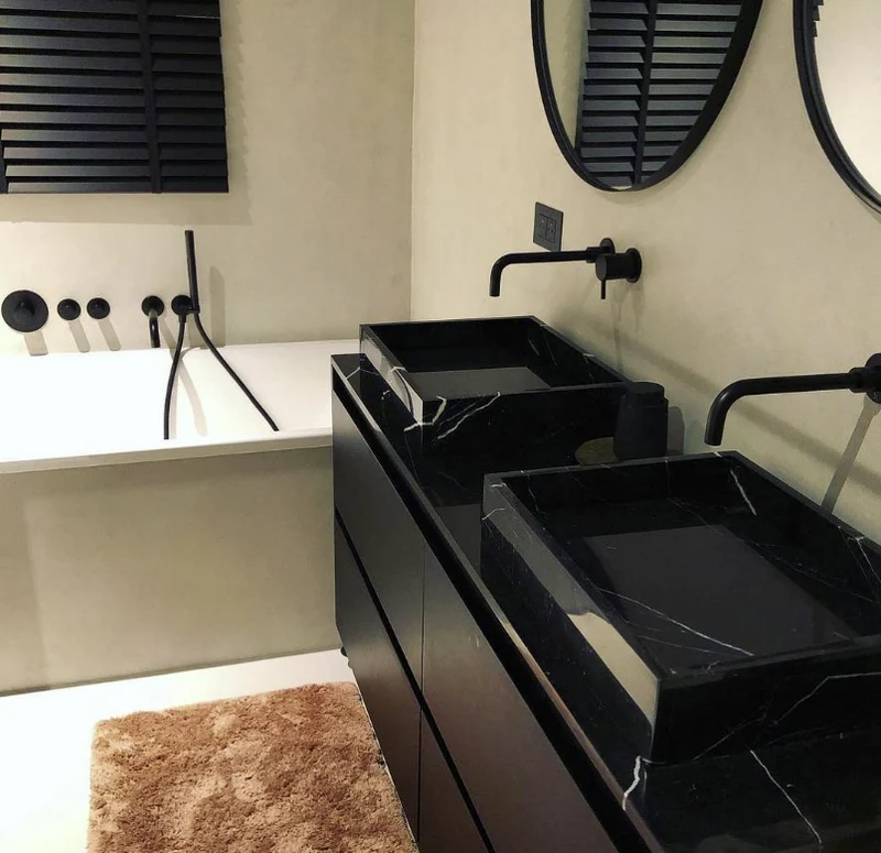 Mobiliario de baño - Lavabo Mármol Negro - George - Roble Negro - (150 cm) - ANN